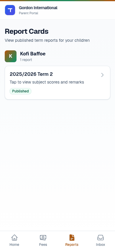 Parent portal report cards